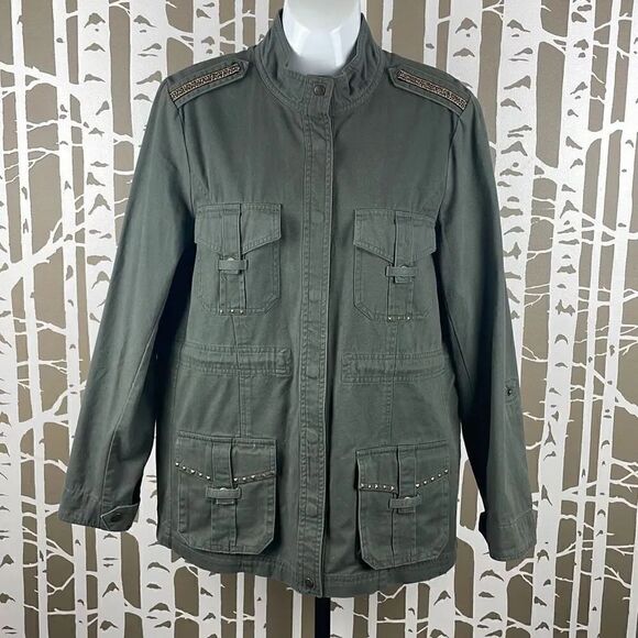 Democracy Jackets & Blazers - Democracy Olive Green Studded Lace Back Accent Cargo Jacket sz M